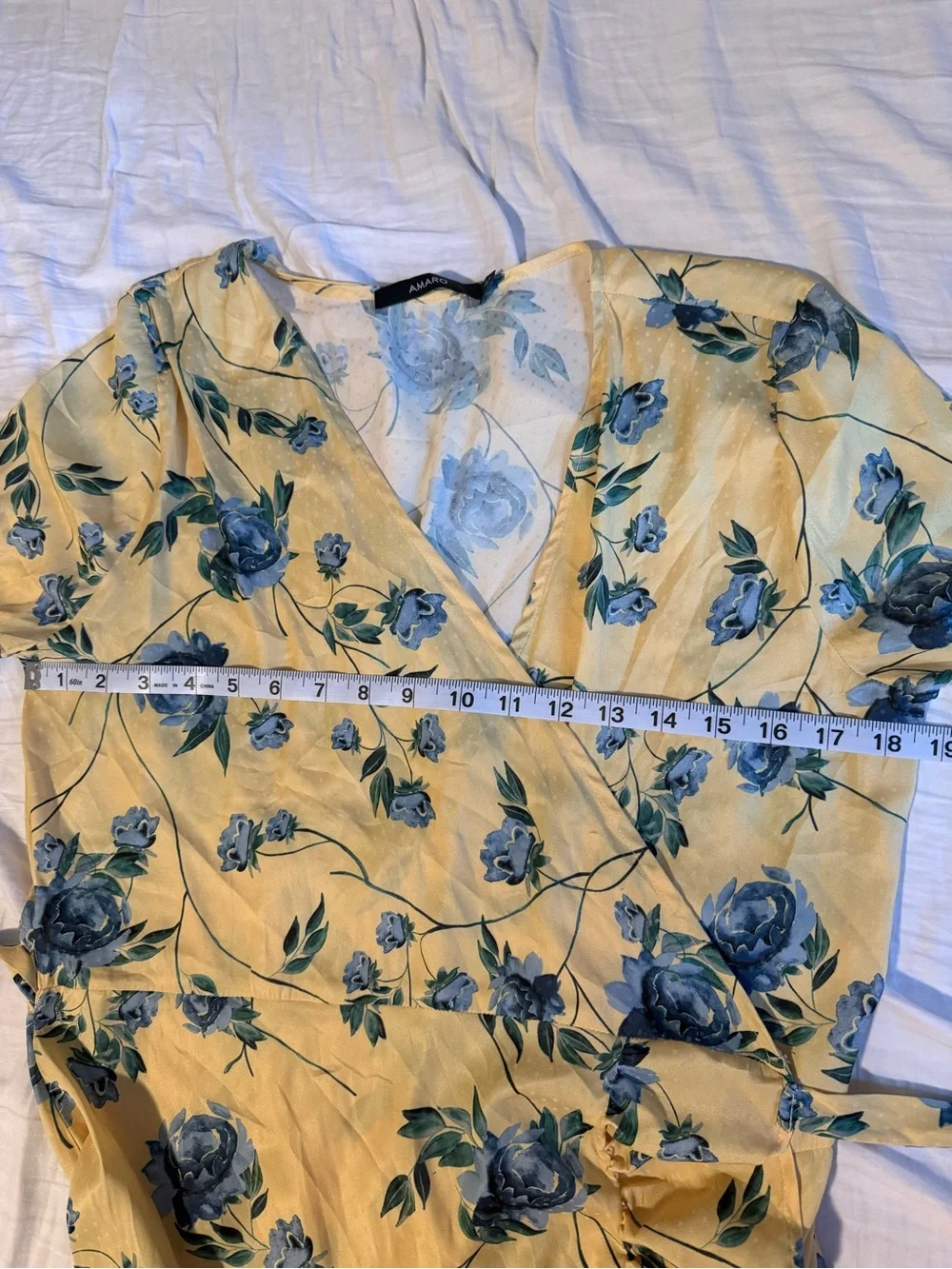 Yellow‎ Floral Wrap Midi Dress with Ruffle Detail